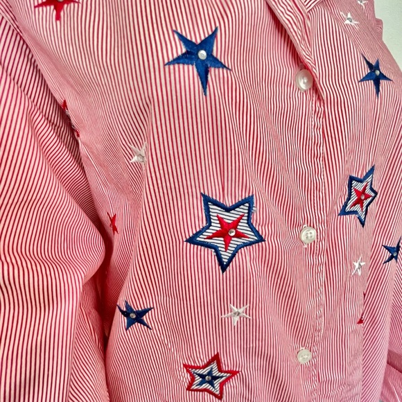 Quizz Woman Plus Size 24 Cotton Button Down Shirt Tunic Stars Stripes Patriotic - Picture 5 of 9